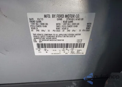 2013 Ford Explorer Limited z USA, uszkodzony, nr VIN 1FM5K8F80DGC50018